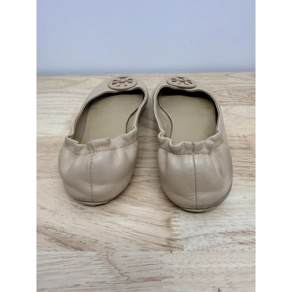 Tory Burch Minnie Travel Womens EU 42/ US 10.5 Taupe Leather Ballet Flats #23 - Picture 5 of 10